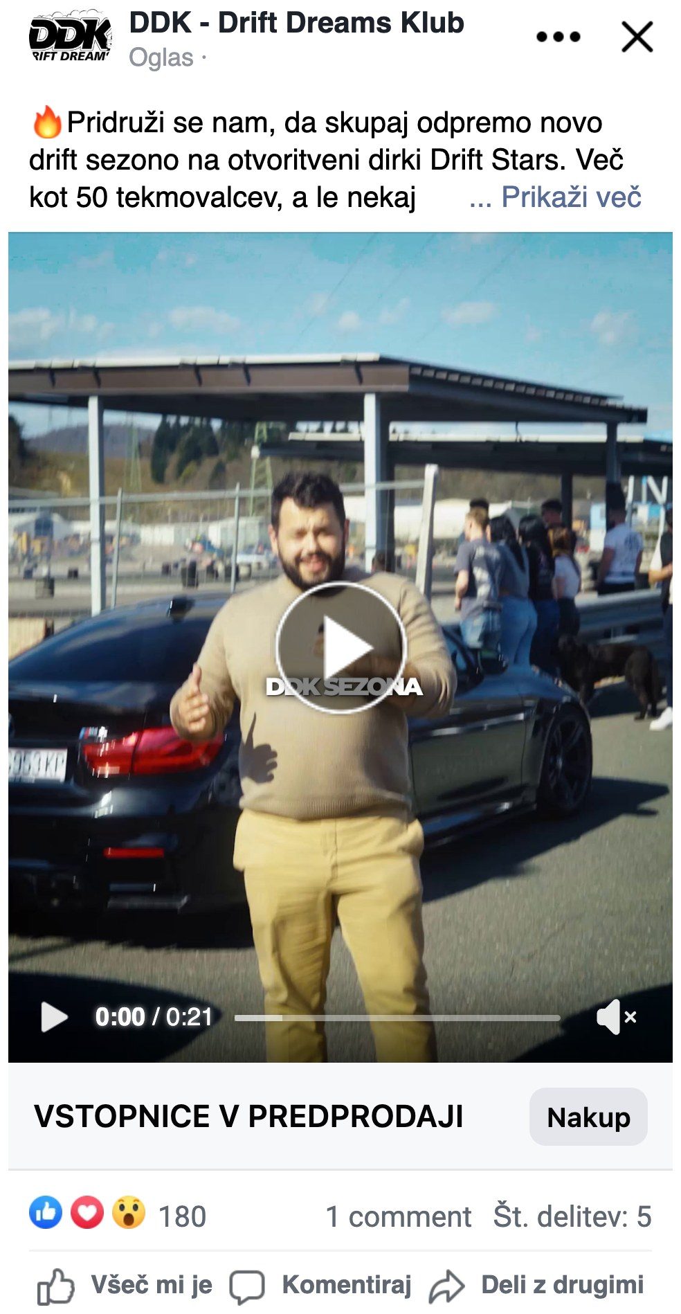 Drift Stars — Facebook video oglas »Vstopnice v predprodaji«